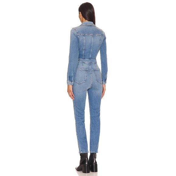 NWT GOOD AMERICAN Blue Washed FIT FOR SUCCESS Jeans Denim Stretch Jumpsuit 1 / S - Picture 3 of 7